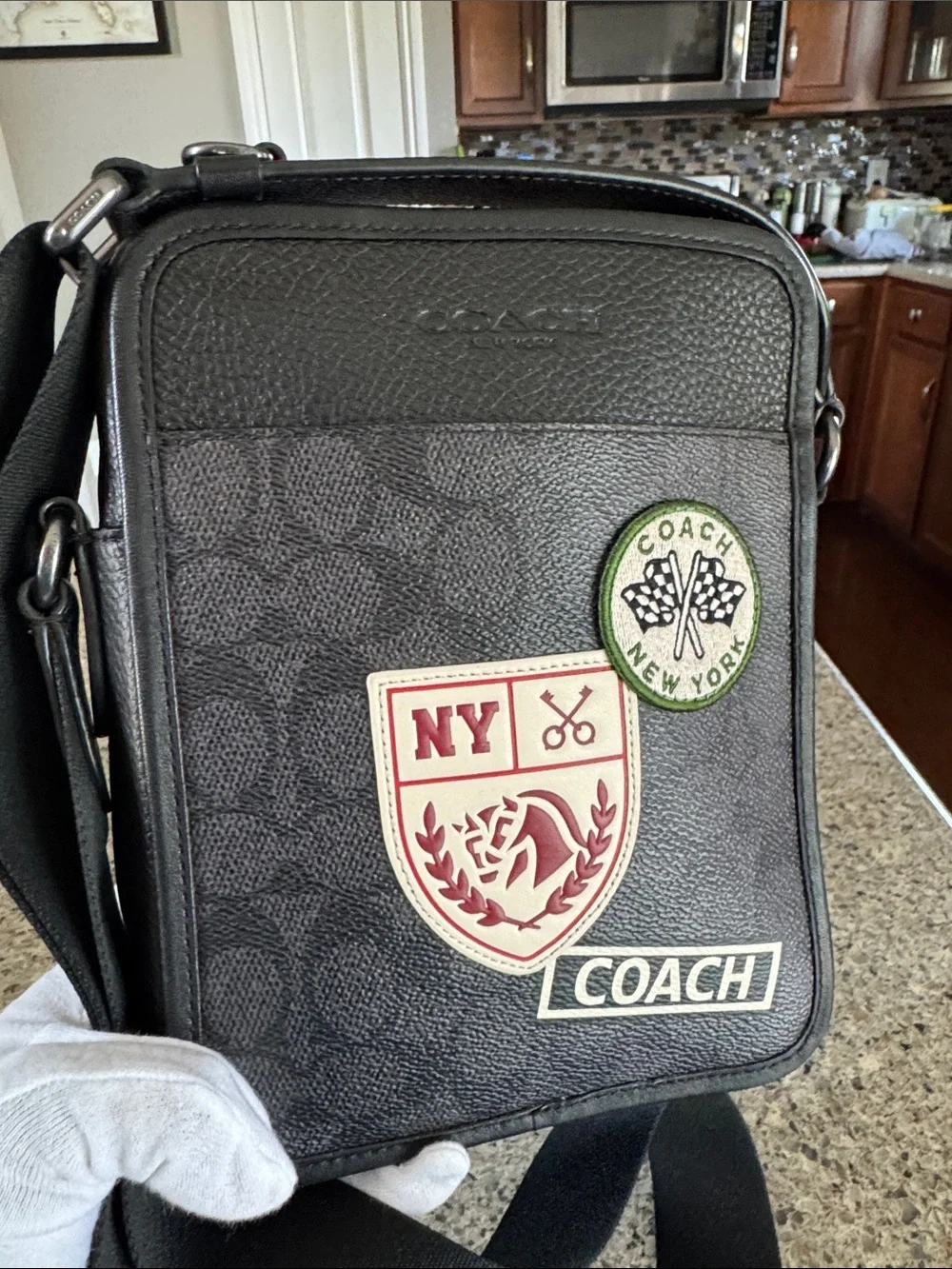 Coach Black Men's Messenger Bag with Red & Green Patches